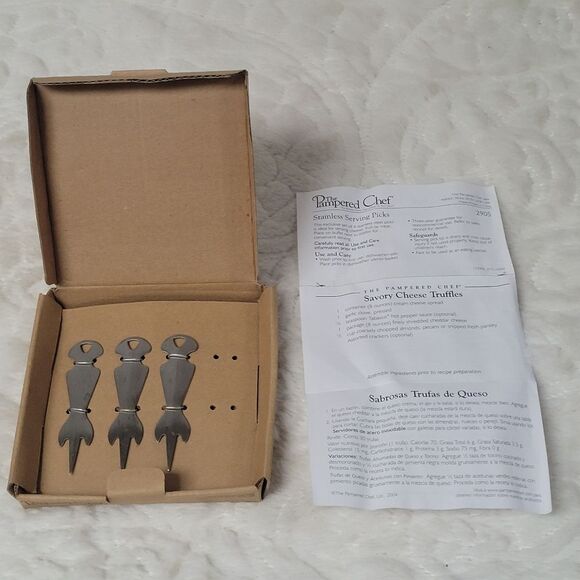 The Pampered Chef Stainless Steel Serving Picks 3 Piece Set Retired #2905 - Picture 3 of 9